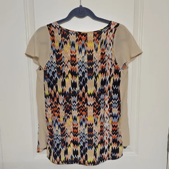 Anthropologie Multicolor Zigzag Blouse with Cream Sleeves - Picture 3 of 4